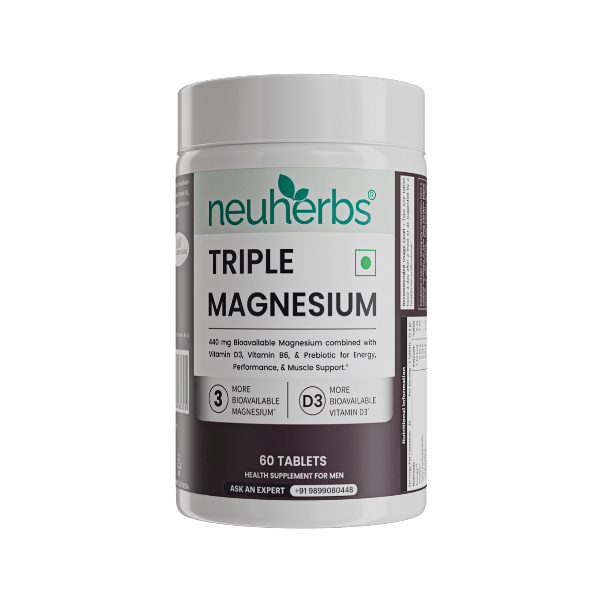 Neuherbs Triple Magnesium - 60 Tablets | Supports Sleep, Stress Relief, Muscle Recovery & Bone Health-image-39