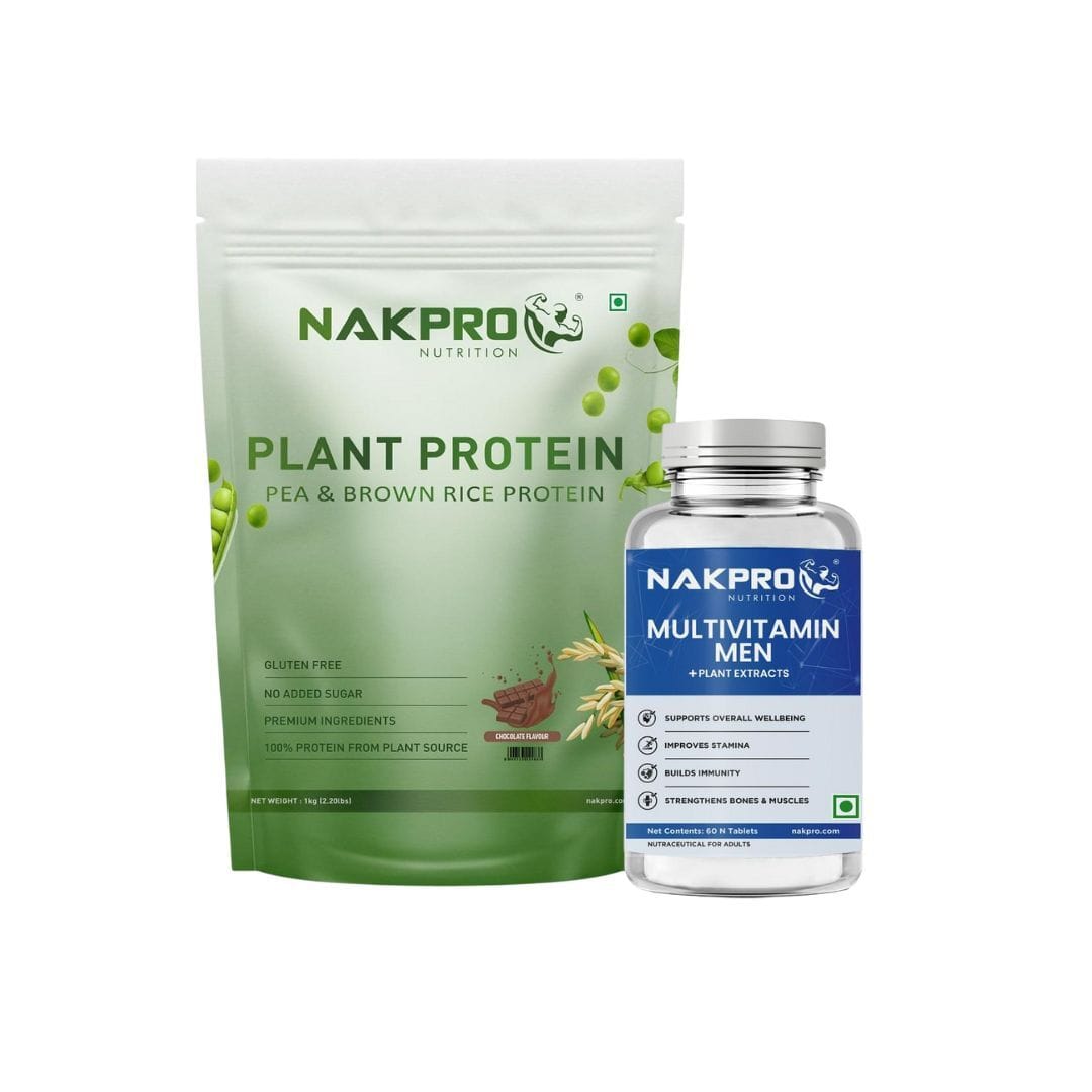 NAKPRO Vegan Plant Protein Powder (Pea Protein & Brown Rice Protein), Chocolate 1kg | 25.2g Protein, 4.9g BCAA | Easy To Digest | NAKPRO Multivitamin Tablet for Men, 60 Veg Tablets-image-30