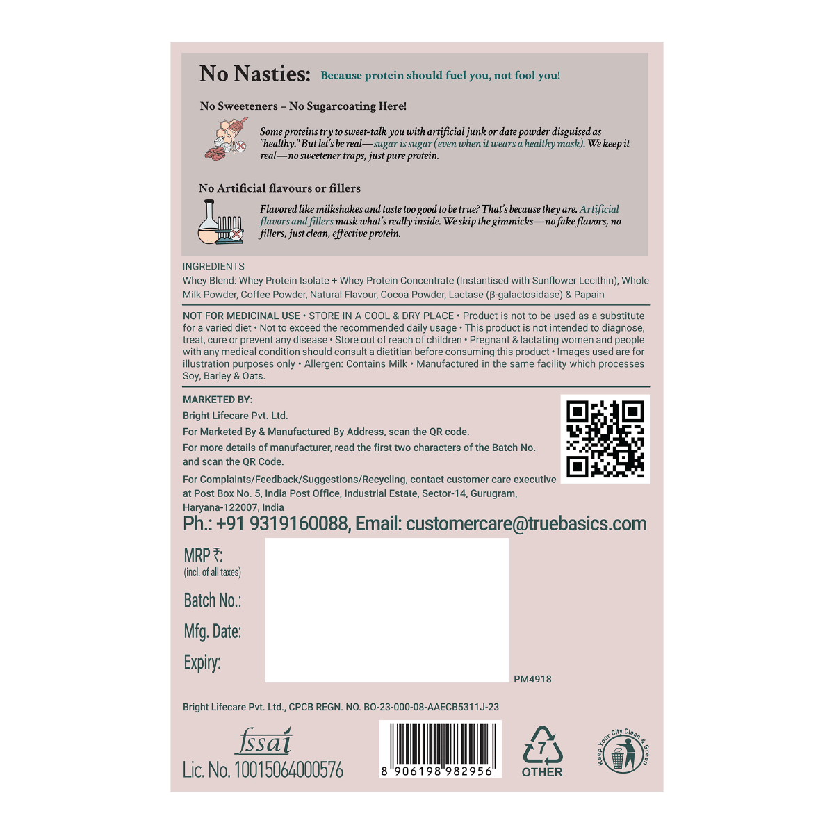 TrueBasics Clean Whey Protein Powder Isolate & Concentrate Blend ...
