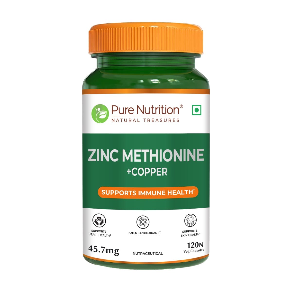 Pure Nutrition Zinc Methionine + Copper (45.7mg) – 120 Veg Capsules | High Absorption Zinc Supplement | Supports Immunity, Heart + Skin Health | Antioxidant + Cellular Protection | For Men & Women-image-5
