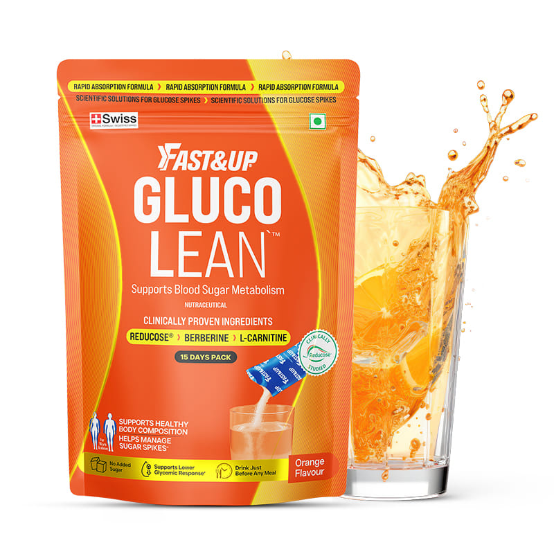 Fast&Up Glucolean GLP-1 I Helps Manage Blood Sugar Levels I Burns Stubborn Fat | Diabetes Care with Clinically Proven Reducose, Berberine, L-Carnitine, ACV & Chromium - 15 Orange Stick Packs