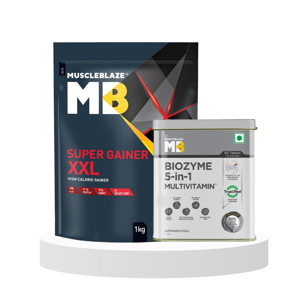 MuscleBlaze Super Gainer XXL, Mass Gain (Chocolate Bliss, 1 Kg) & MuscleBlaze Biozyme Daily Multivitamin at Best Price in India, 90 Tabs-image-36