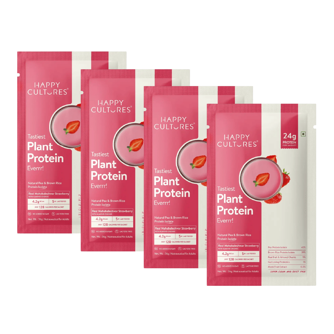 Happy Cultures 24g Tastiest Plant Protein| Mahabaleshwar Strawberry & Almond Chunks 36gm (Pack of 4)-image-44