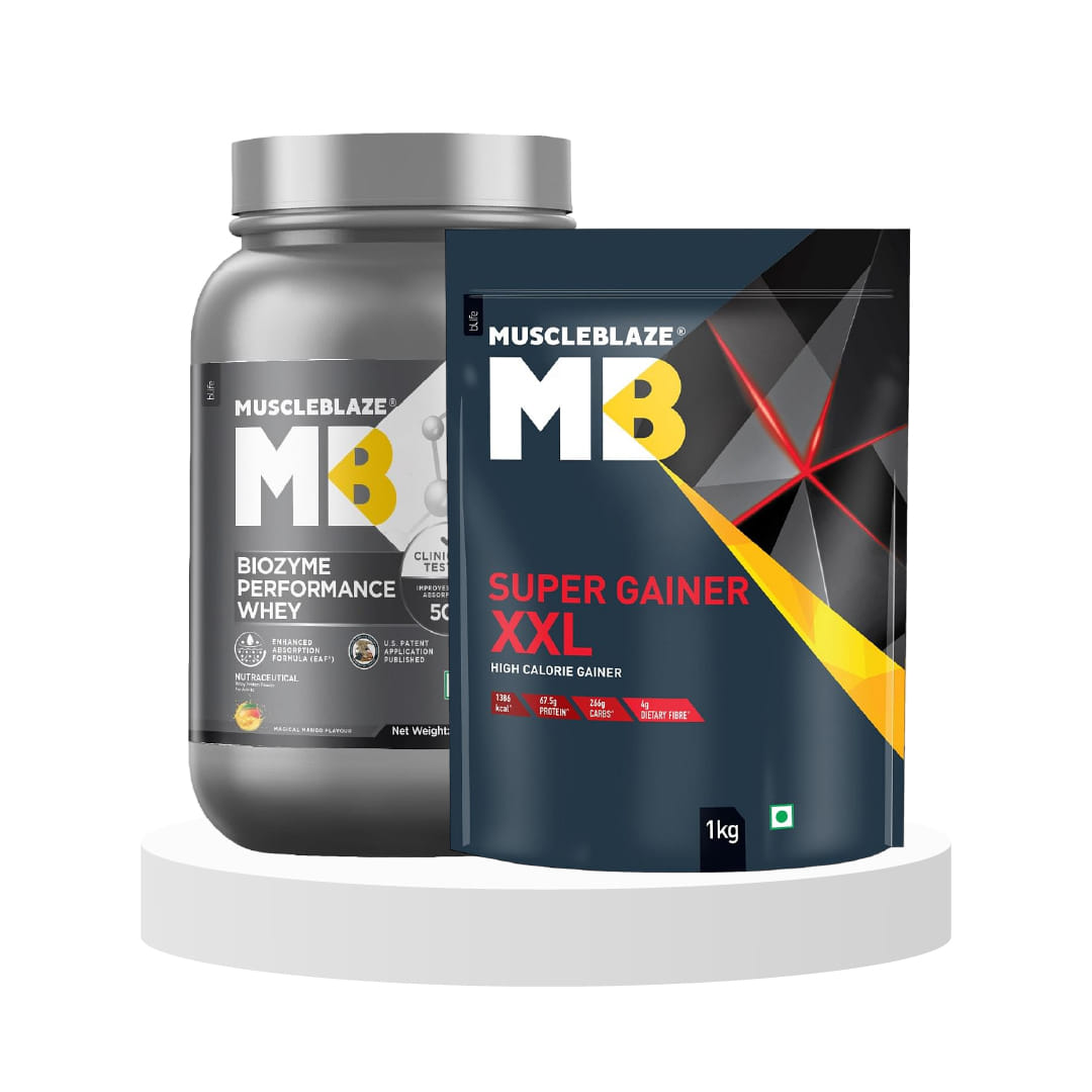 MuscleBlaze Biozyme Performance Whey Protein, Mango, 1 kg & Shop MuscleBlaze Super Gainer XXL, Mass Gain (Chocolate Bliss, 1 Kg)-image-37
