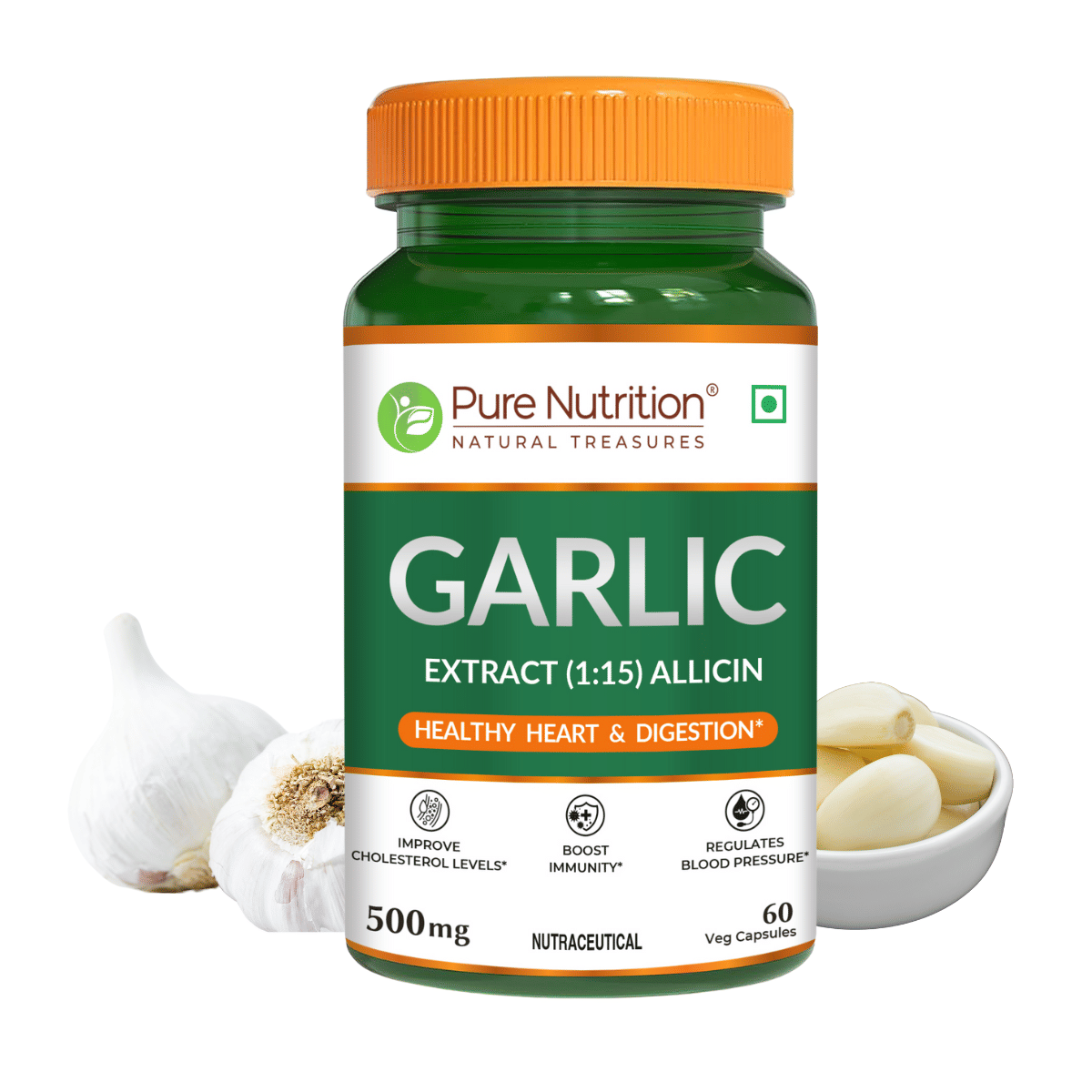 Pure Nutrition Garlic Extract 500mg – 60 Veg Capsules | Allium Sativum (1:15) for Heart Health, Digestion & Cholesterol Support | Boosts Immunity, Supports Blood Pressure & Cardiovascular Wellness | Natural Antioxidant-image-20