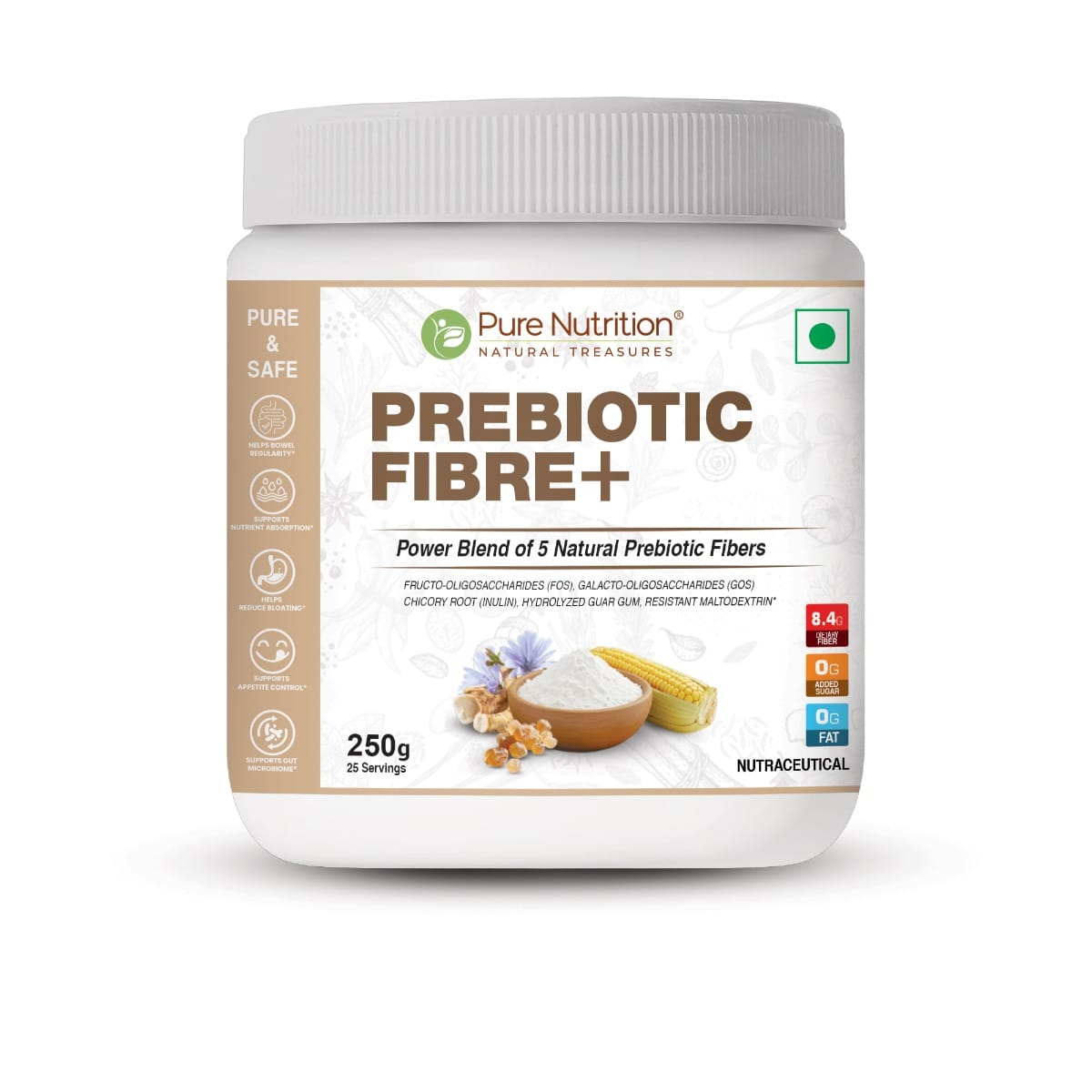 Pure Nutrition Prebiotic Fibre Powder, 250g - Fiber Supplement with Natural Blend of 5 Prebiotic Fibers for Digestive Health, Supports Bowel Regularity & Gut Microbiome | Zero Sugar & Zero Fat-image-31