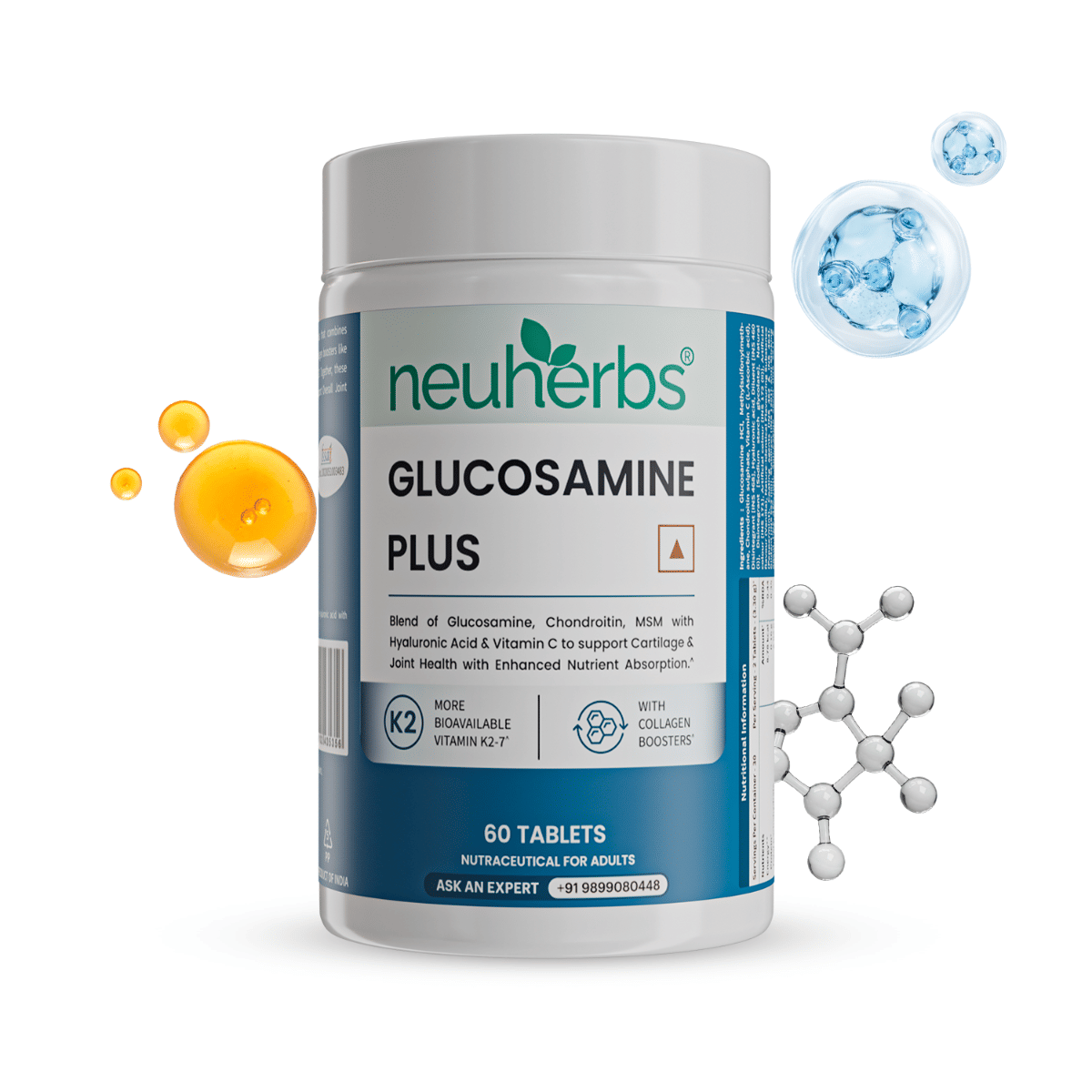 Neuherbs Glucosamine Plus 1500mg - 60 Tablets | Helps Joint Pain Relief, Cartilage Repair, Knee Support & Mobility-picture-16