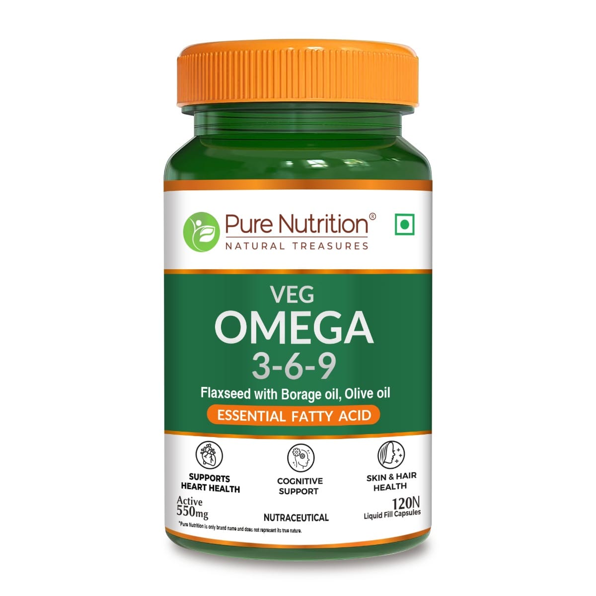 Pure Nutrition Vegan Omega 3-6-9 (550mg) - 120 Capsules for Men & Women | Flaxseed with Borage & Olive Oil | Supports Heart, Skin, Joint & Muscle Health | Plant-Based Omega for Overall Wellness-image-9