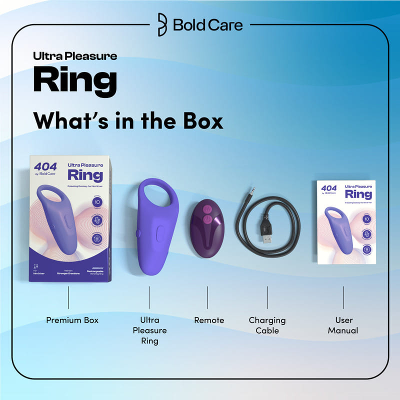 Bold Care Ultra Pleasure Ring | Rechargeable Vibrating Ring for Him & Her |  Remote-Controlled | 10 unique vibrating modes | Easy to Use | Compatible  with Condoms & Lubes