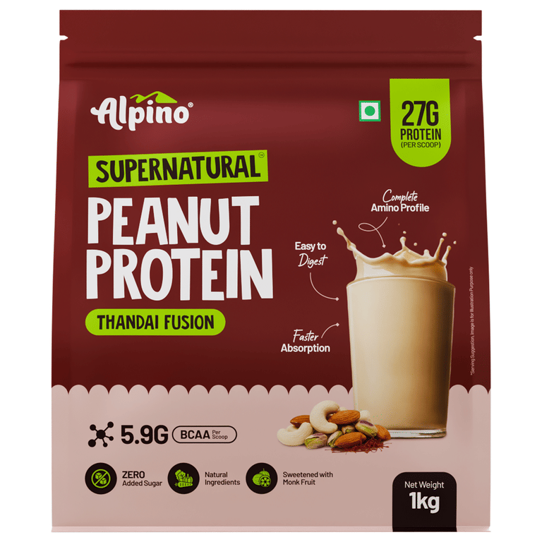 Alpino Supernatural Peanut Protein – Thandai Fusion | 27g Clean Protein Per Scoop | World’s First Peanut Protein | Zero Added Sugar | Easy to Digest | 1kg-image-38