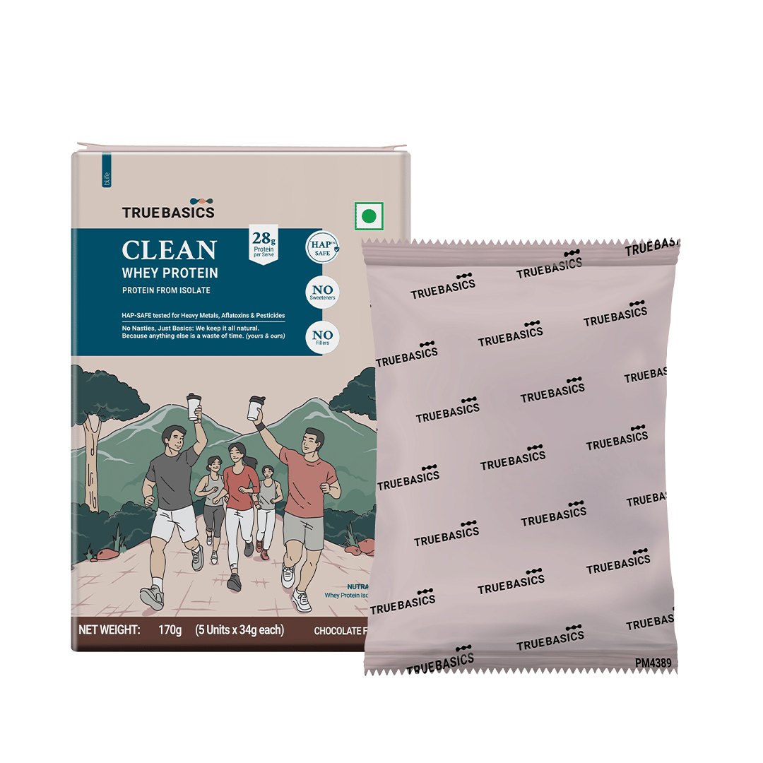 TrueBasics Clean Whey 100% Protein Isolate Powder, Chocolate, 5 Sachets ...