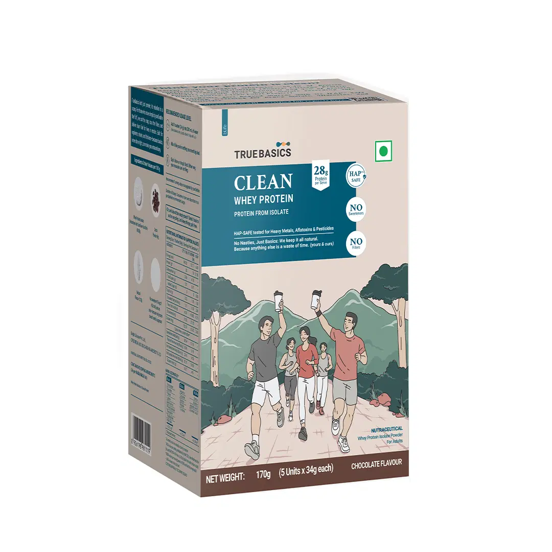 Truebasics Sticker Pack TrueBasics Clean Whey 100% Protein Isolate Powder, Chocolate, 5 Sachets ...