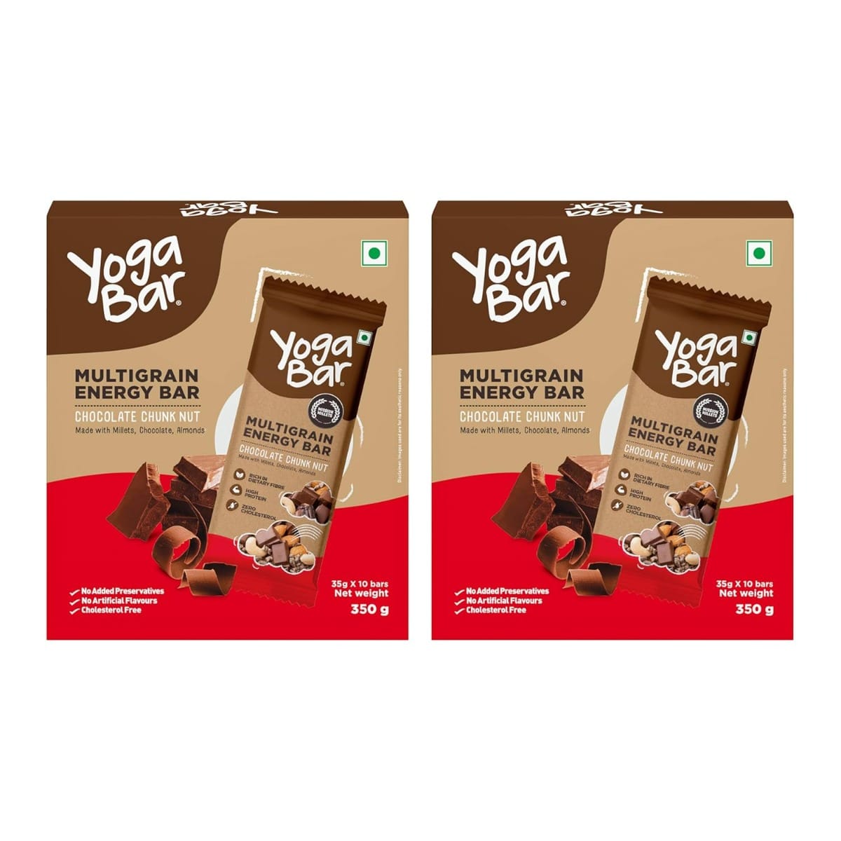 Yogabar Energy Bars Chocolate Chunk Pack of 10 x 2 (20 Bars)| Multigrain Daily Protein Snack | High Energy & Nutrition Bars | 8g Protein & 7g Fibre Protein bars | High in Iron & Fibre | 100%Vegan & No Preservatives
