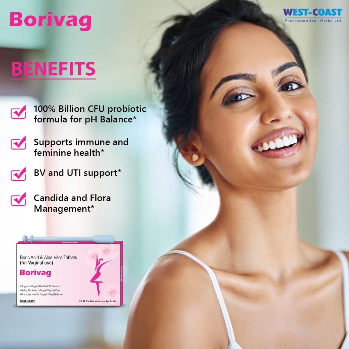 West-Coast Borivag Boric Acid & Aloe Vera Vaginal 10 Tablets ...