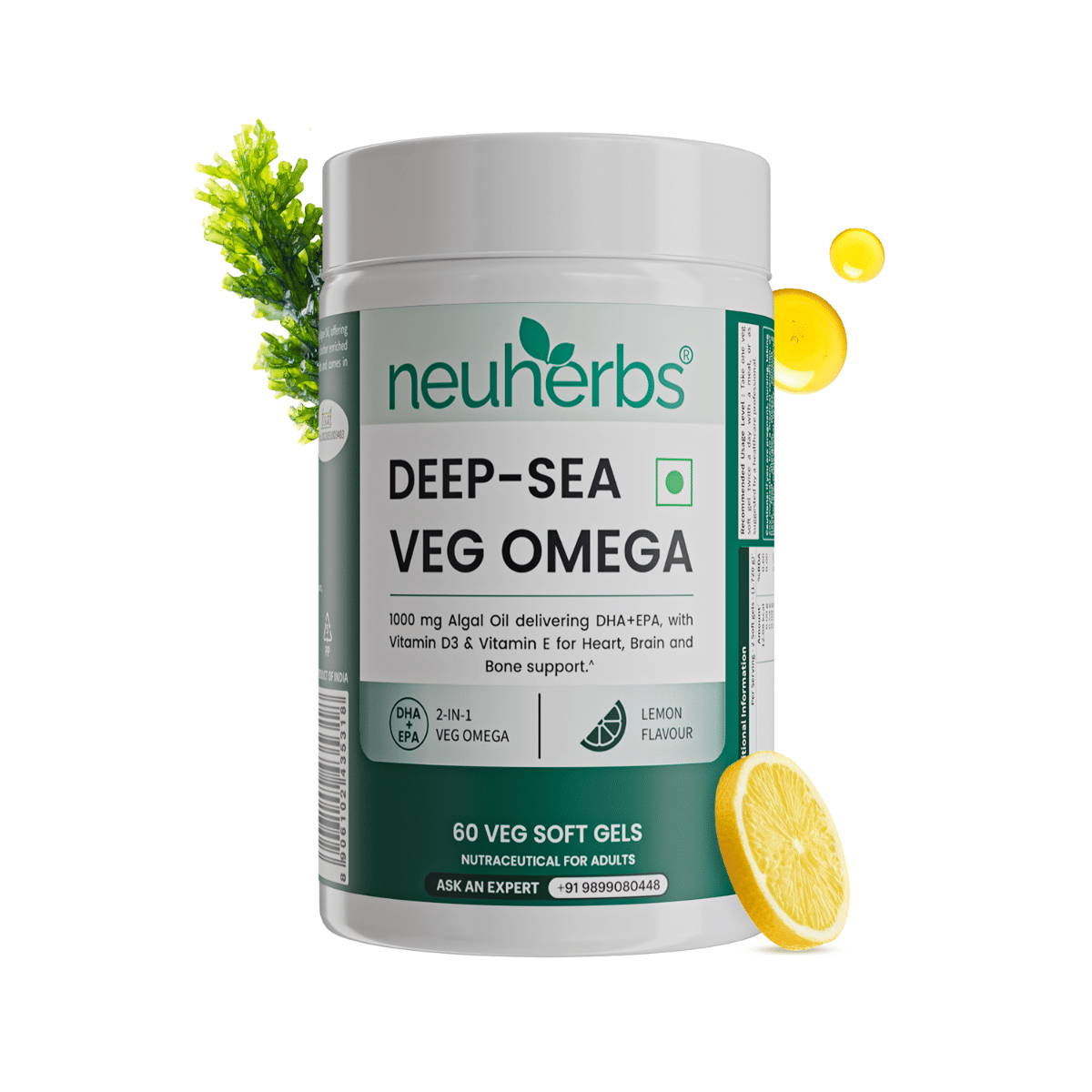 Neuherbs Deep-Sea Veg Omega 3 Supplement - 60 Capsules | Supports Heart, Brain, Skin & Bone Health-image-22