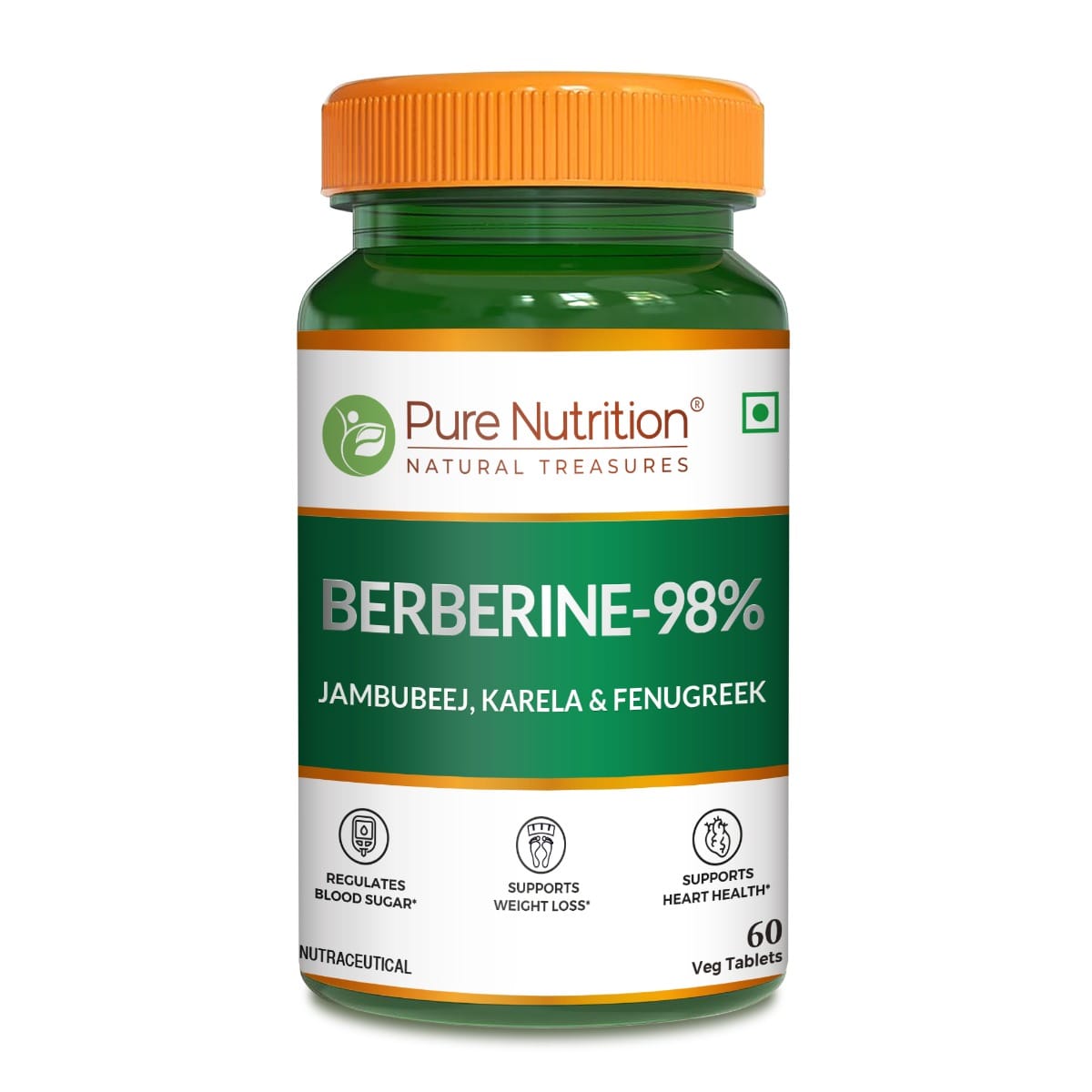 Pure Nutrition BERBERINE 98% – 60 Veg Tablets | with Jamun Beej, Karela & Fenugreek Extract | Supports Blood Sugar Control, Weight Management, Heart & Metabolic Health | Natural Herbal Wellness Formula-image-49