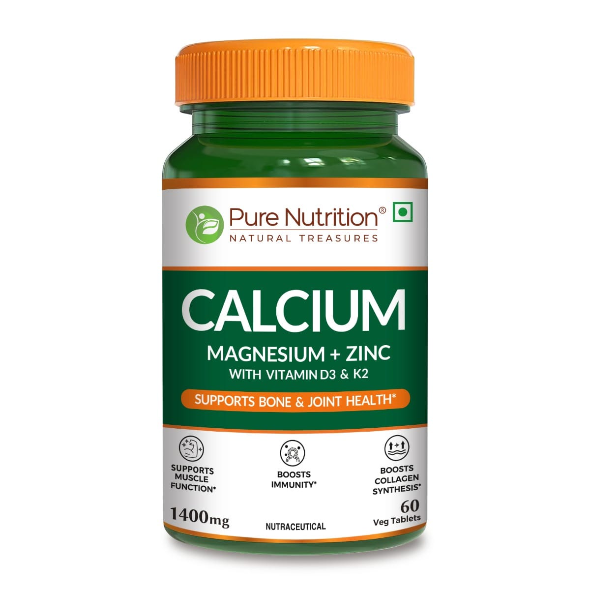 Pure Nutrition Calcium Citrate 120 Tablets with Magnesium, Zinc, Vitamin D3 & K2 (600 IU) – Supports Bone, Joint & Muscle Health, Boosts Collagen Synthesis for Men & Women