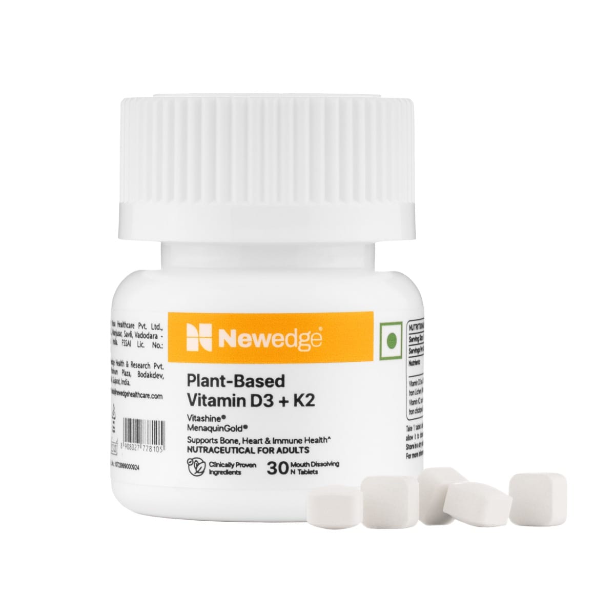 Newedge Plant-Based Vitamin D3 + K2 Tablets | Vitashine D3 + MenaquinGold K2 | Supports Bone, Heart & Immune Health | Vegan, Gluten-Free, Non-GMO | 30 Mouth Dissolving Tablets-image-13