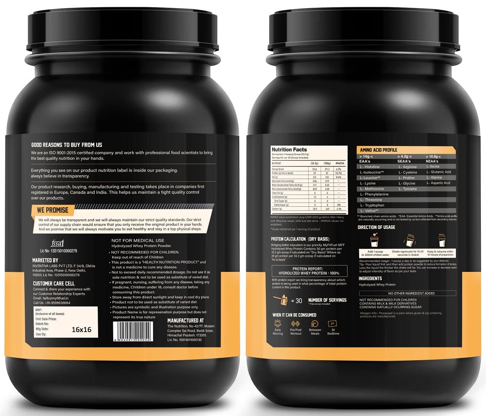 MyFitFuel Hydrolyzed Whey Protein Powder | 1 Kg, 30 Servings ...
