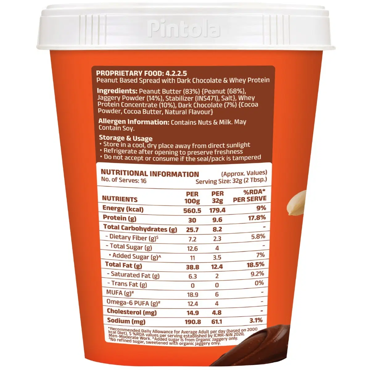 Pintola HIGH Protein Peanut Butter Dark Chocolate 510g - Image 2