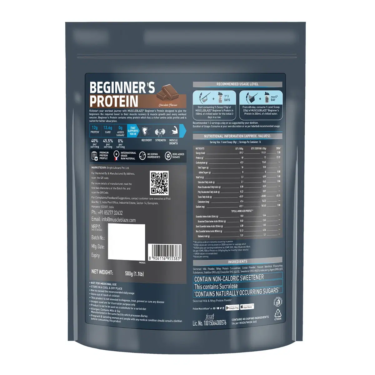 MuscleBlaze Beginner's Whey Protein, 500 g, Chocolate - Image 2