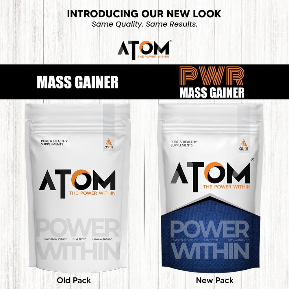 AS-IT-IS ATOM Mass Gainer 1 Kg | Pack of 13 servings | 5:1 Carb-Protein ...