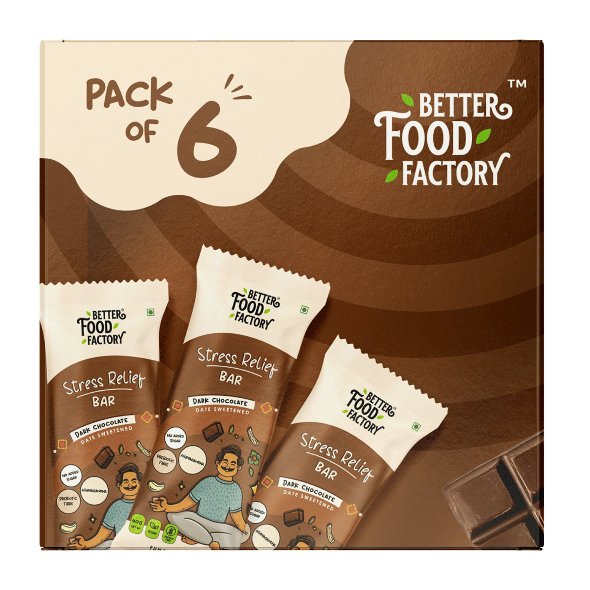 Better Food Factory Stress Relief (Pack Of 6 X 40G) Energy Bar with 4G Protein & 4G Fiber Each Healthy and Tasty Energy Bar (Date Sweetened) With No Added Sugar, No Trans Fat, No Cholesterol and No Preservertives | Dark Chocolate-image-33