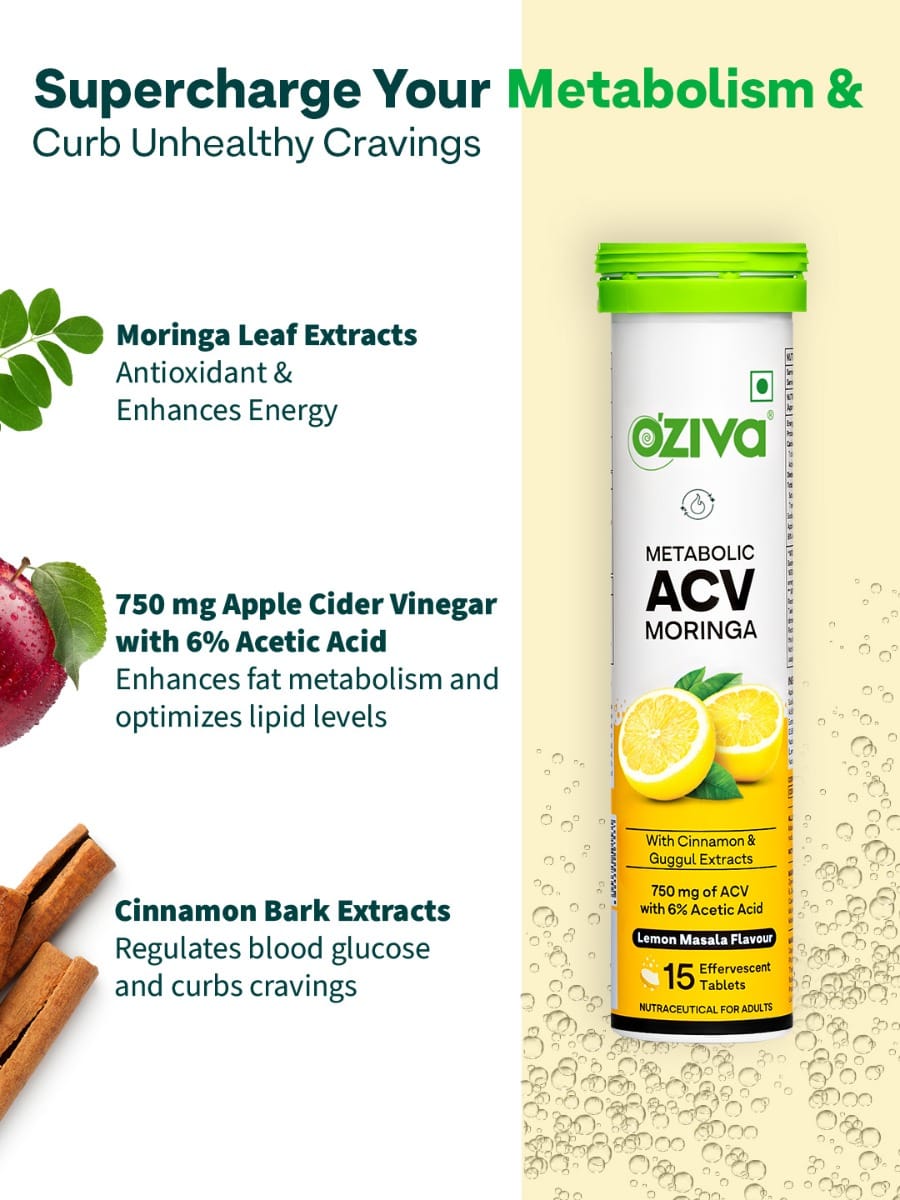 OZiva ACV Moringa for Weight Loss, 3-in-1 Fat Oxidation Formula, Lemon ...