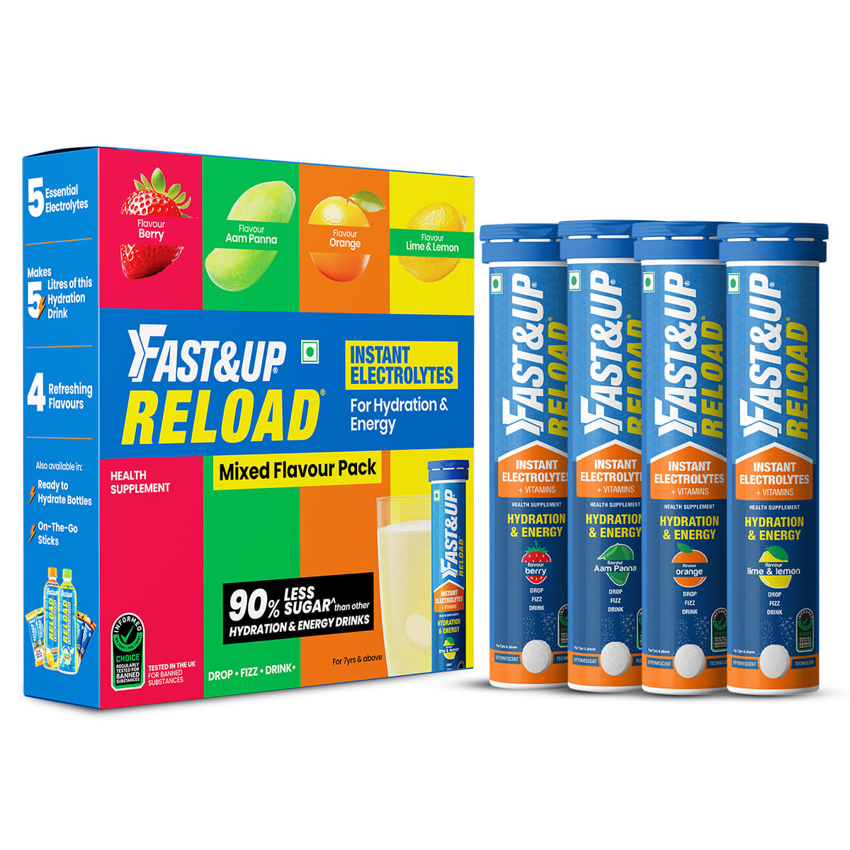 Fast&Up Reload Low Sugar Energy drink, 5 Essential Electrolytes + Vitamins Hydration Drink (Pack of 4)-image-3