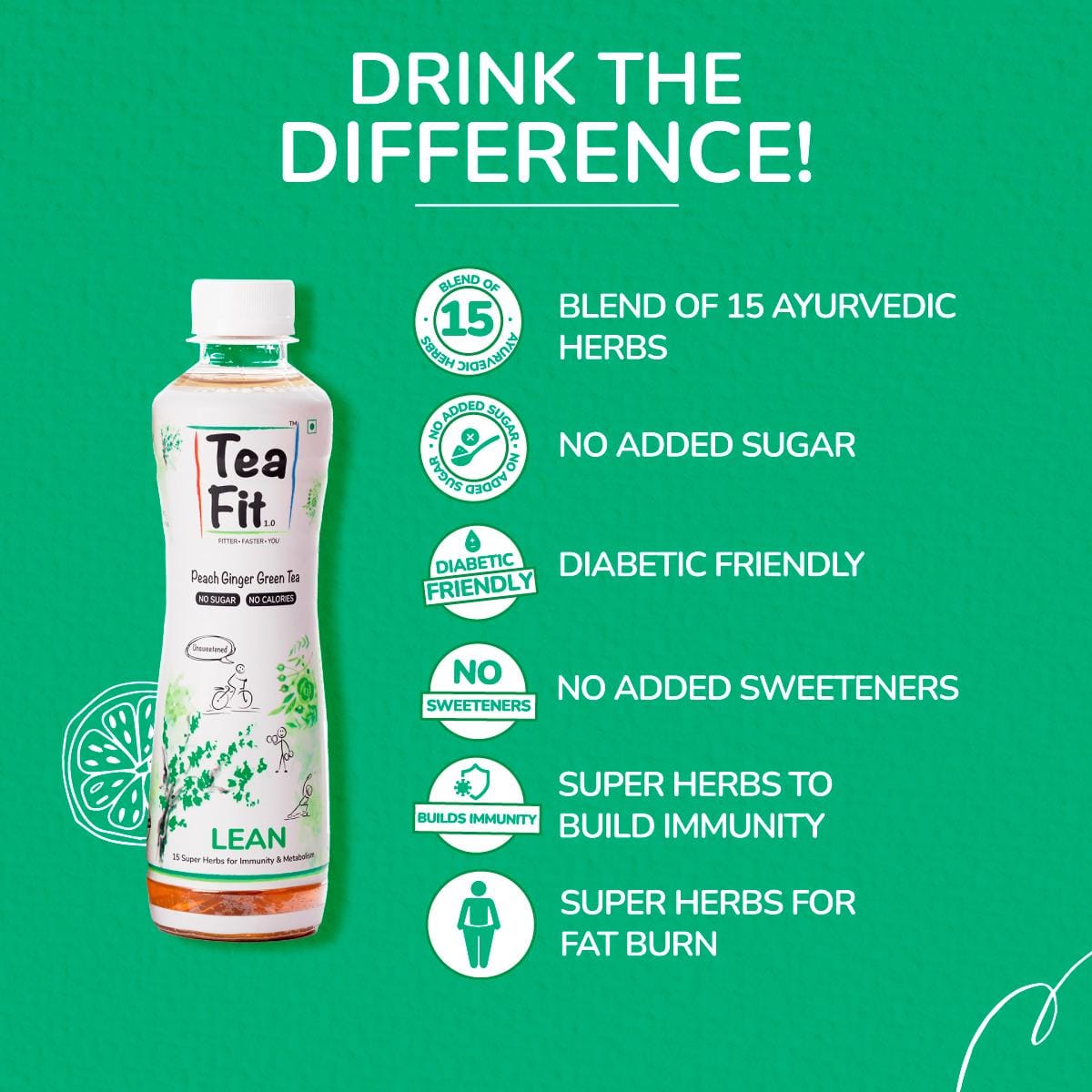 Teafit Lean Zero Sugar Peach Ginger Green Tea | Freshly Brewed ...