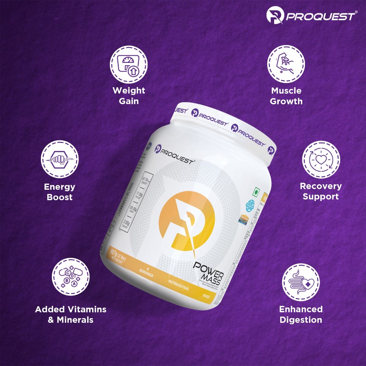 Proquest Nutrition Power Mass Weight Gainer Mango Flavour 907g | With ...