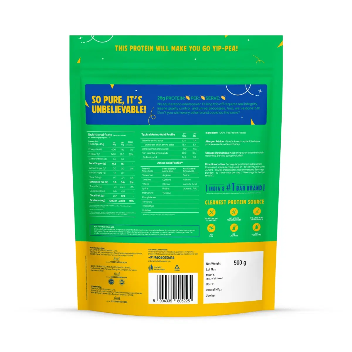Yogabar Pro Clean Plant Protein 500g Pack of 3 · 28 g (84 g total) - Image 3