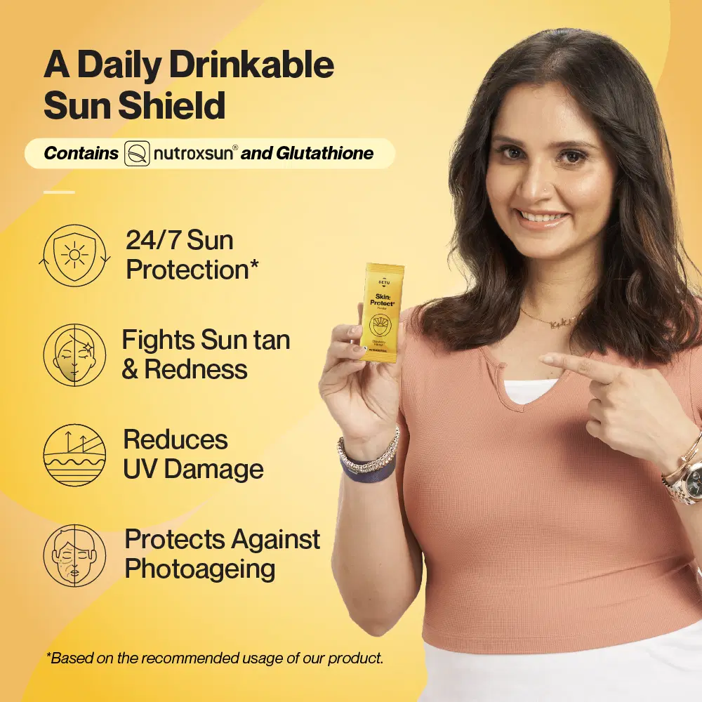 glutathione sun protection Setu Skin Protect - First Drinkable Sunshield with Plant Based NutroxSun® &  Glutathione for Advanced Sun Protection