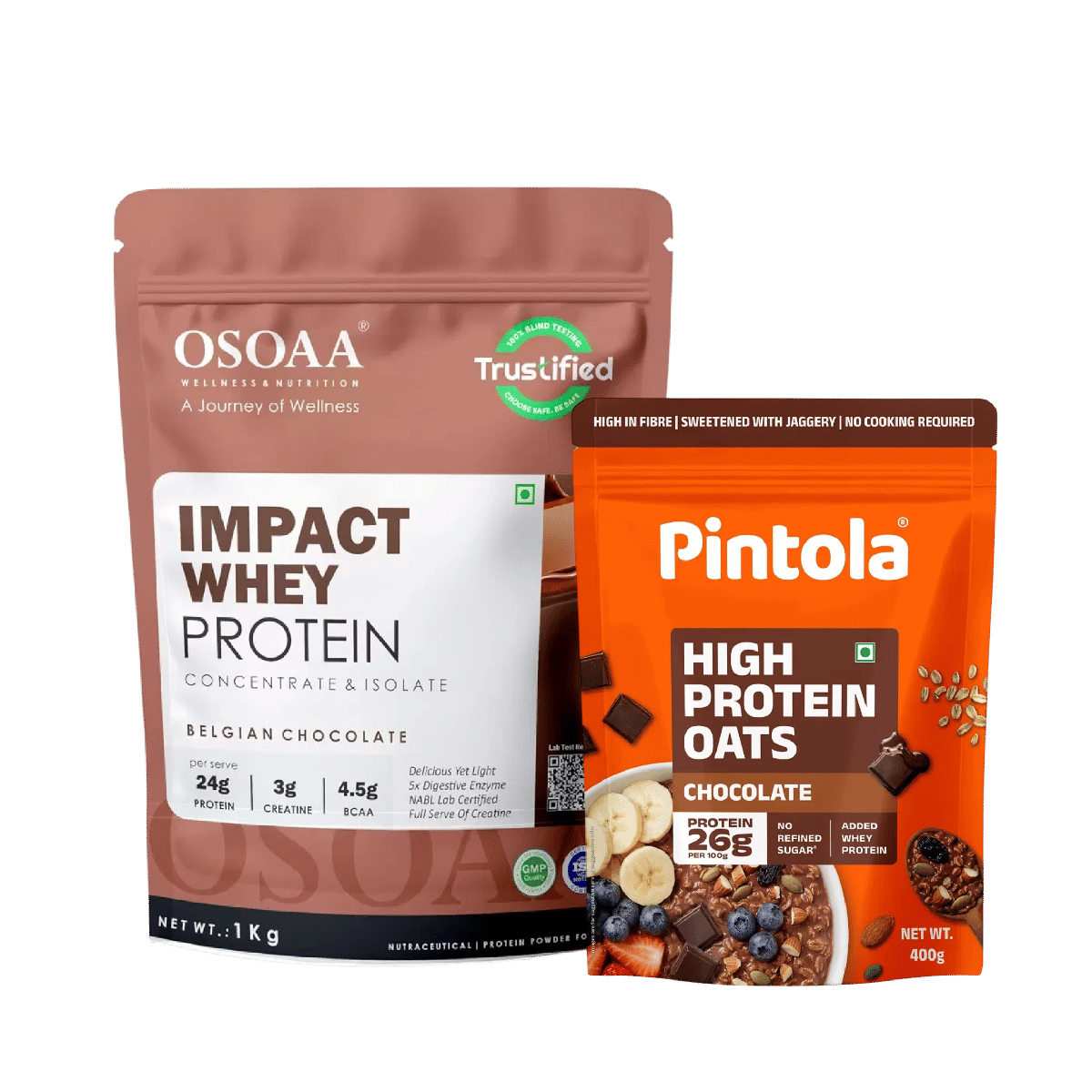 OSOAA Impact Whey Protein Powder Belgian Chocolate 1kg, 24g Protein, 3g Creatine + Pintola 26g High Protein Oats Dark Chocolate 400g - Combo-image-35