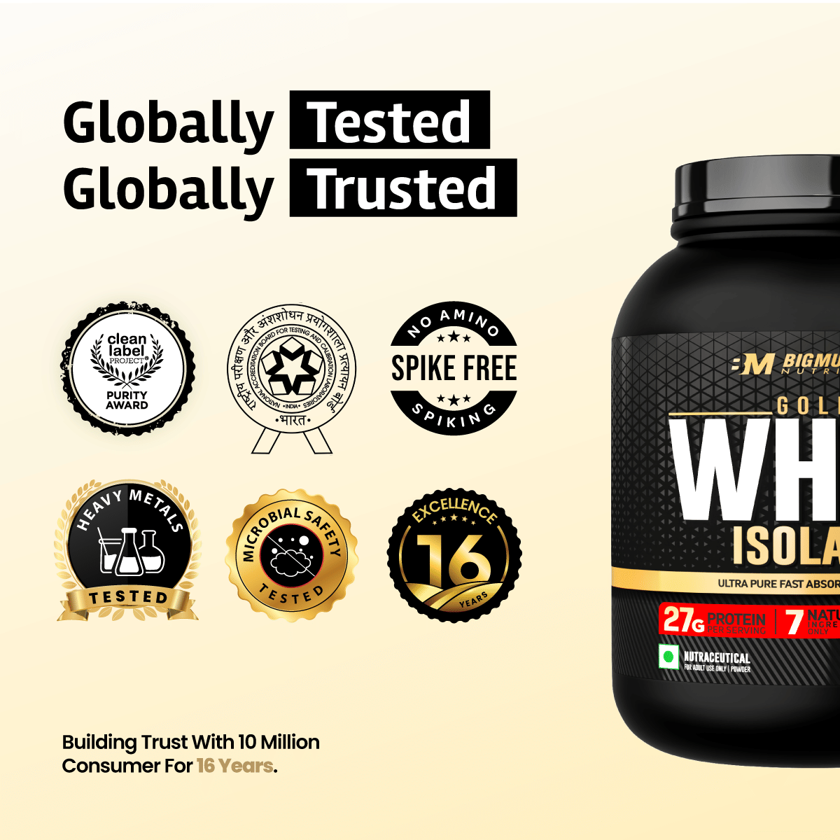 Bigmuscles Nutrition Gold Whey Isolate | 27g Whey Protein Isolate 90% ...