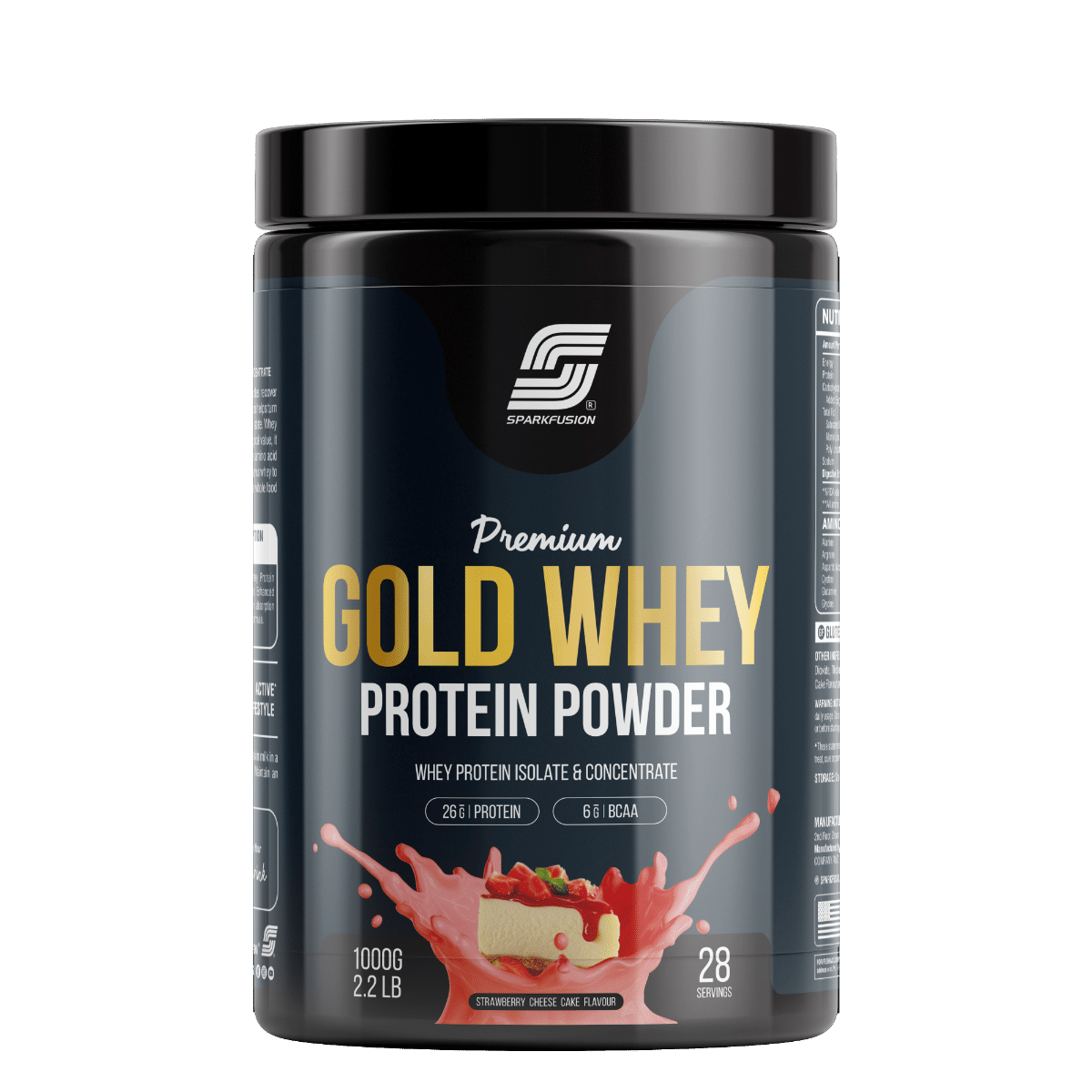 Sparkfusion Premium Gold Whey Protein Isolate | 26g Protein, 6g BCAA per Serving | Easy Mixing, Low Carbs, Easy Digesting | For Muscle Building & Recovery (Strawberry Cheese Cake, 1 kg (Pack of 1)-image-6