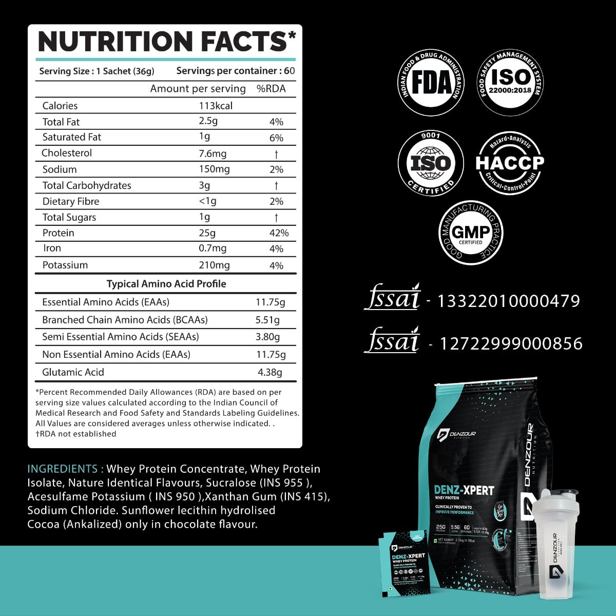 DENZOUR NUTRITION Denz Xpert Whey Protein with Shaker | Easy Digesting ...