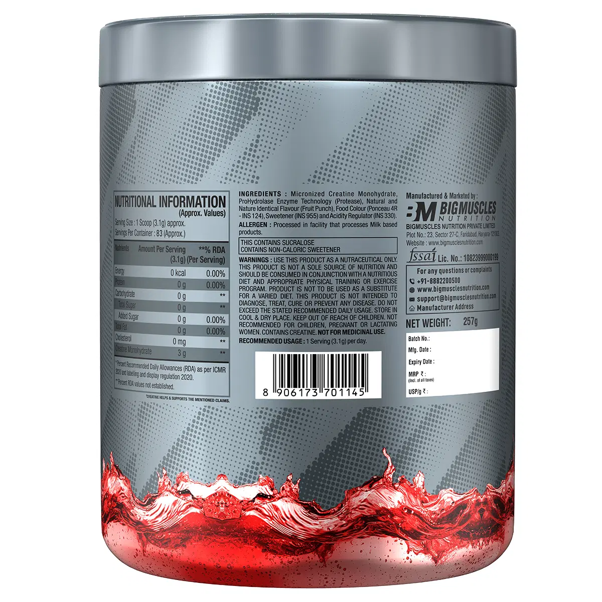 Bigmuscles Creatine Monohydrate 83 Servings, Sex On The Beach - Image 2
