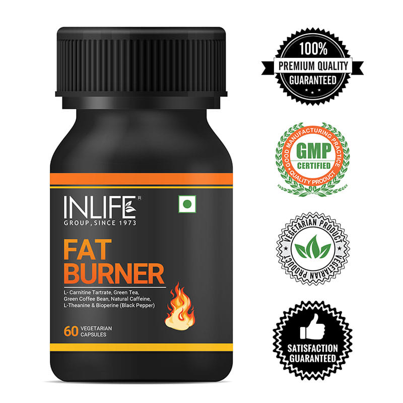 cga l-carnitine egcg INLIFE Fat Burner with L-Carnitine, Green Tea, Green Coffee Bean, Natural Caffeine, L-Theanine, Bioperine Piperine Extract Weight Keto Supplement for Women Men 60 Veg Capsules