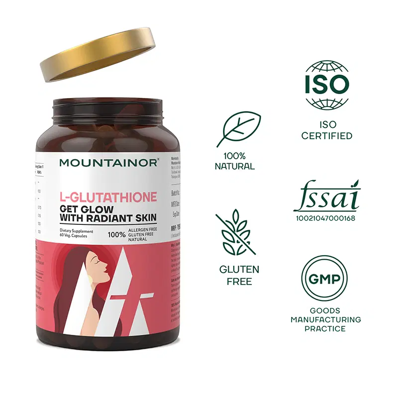 mountainor l glutathione MOUNTAINOR Natural L Glutathione for Brightening & Radiant Skin (60 Veg  Caps) for Men & Women