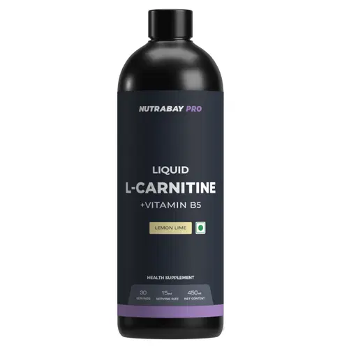 Nutrabay Pro Liquid L-Carnitine With Vitamin B5 1500 mg L-CARNITINE, Sugar Free, Helps Convert Fat into Energy, Performance & Recovery, Pre & Post Workout Supplement for Men & Women 450 ml, Lemon