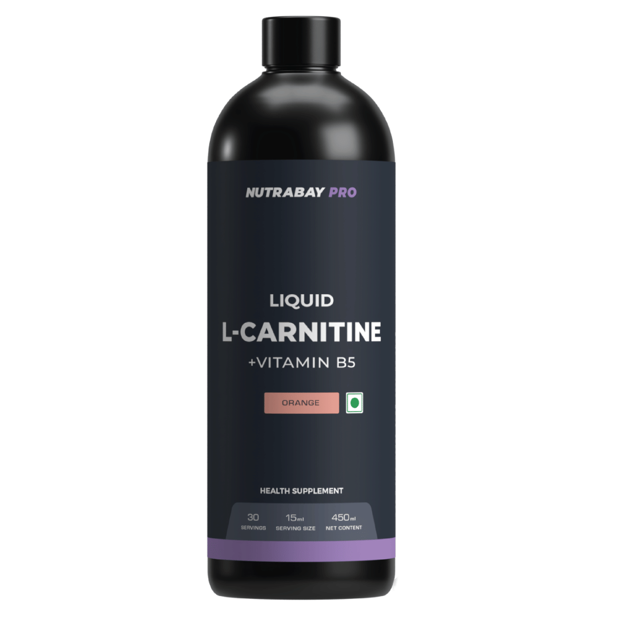 Nutrabay Pro Liquid L-Carnitine With Vitamin B5 1500 mg L-CARNITINE, Sugar Free, Helps Convert Fat into Energy, Performance & Recovery, Pre & Post Workout Supplement for Men & Women 450 ml, Orange