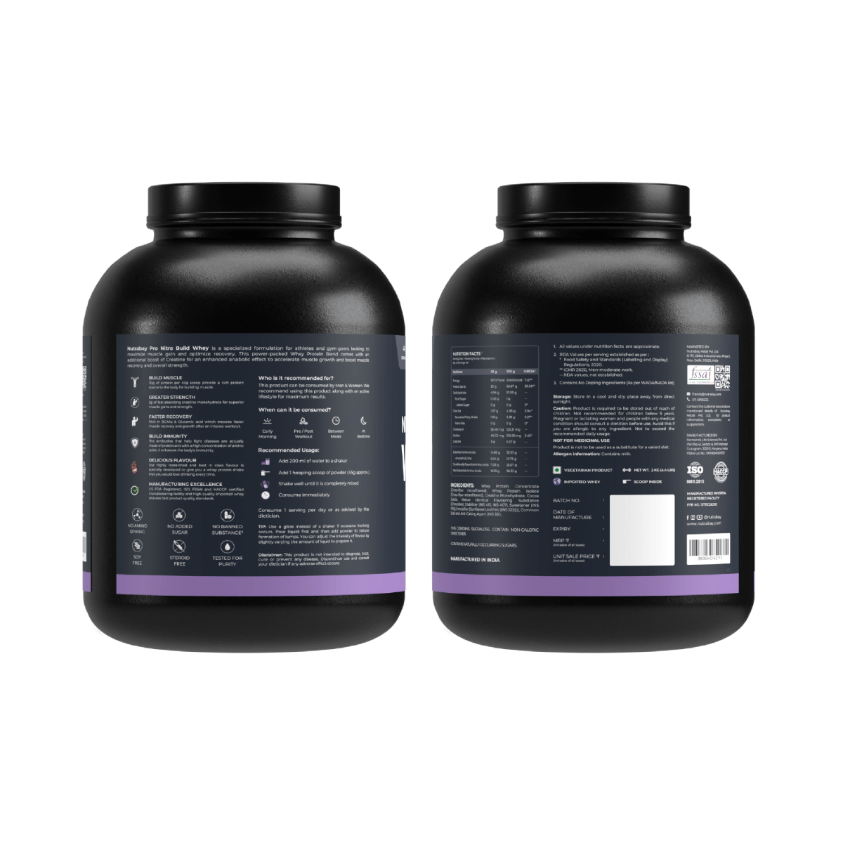 Nutrabay Pro Nitro Build Whey Protein | 30g Protein, 3g Creatine, BCAA ...