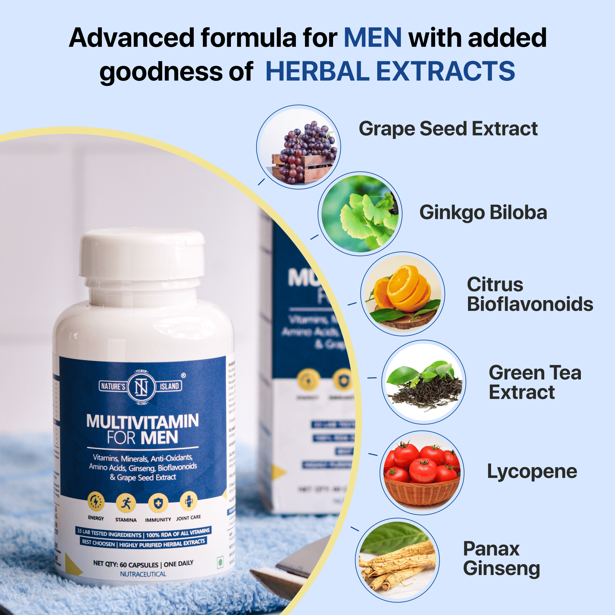 Natures Island Multivitamin For Men 100% RDA with Calcium, Antioxidants ...