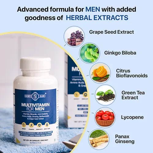 Calcium Rda Men 60 Natures Island Multivitamin For Men 100% RDA with Calcium, Antioxidants ...
