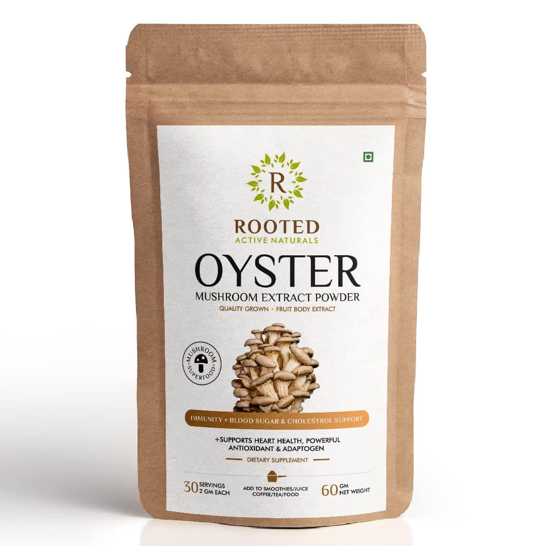 Rooted Actives Oyster Mushroom Extract Powder | Supports Immunity, Cardio Health, Helps Healthy Cholesterol & Maintain Blood Sugar Levels | For Immunomodulatory Support | 60 g-image-27