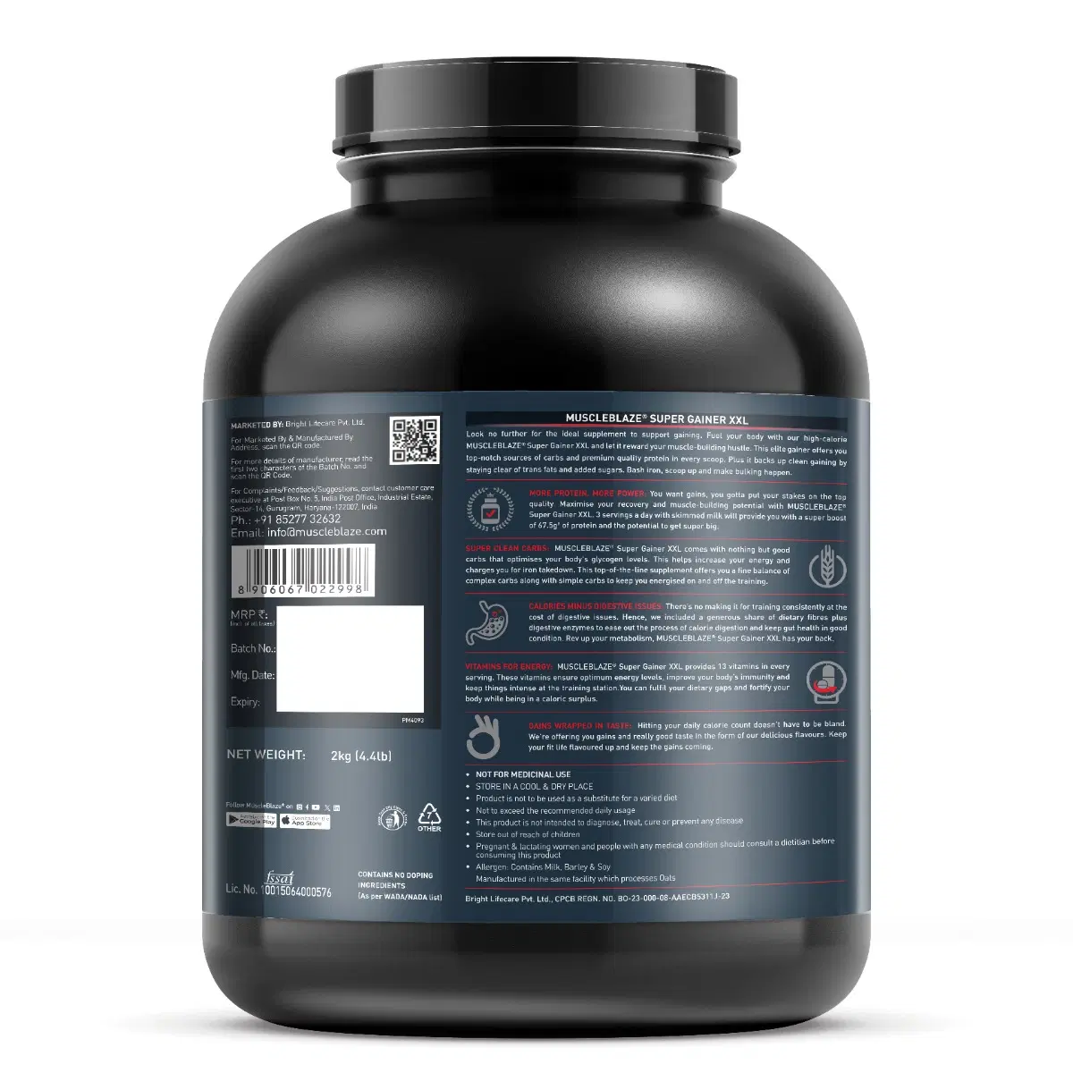 MuscleBlaze Super Gainer XXL Chocolate 2kg 20 Servings - Image 3