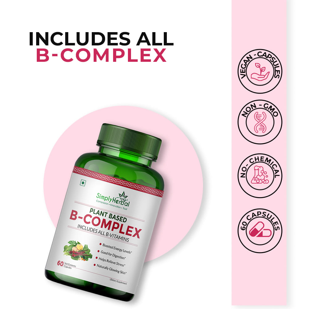 Simply Herbal Plant Based B Complex Supplements with Vitamins B1, B2 ...