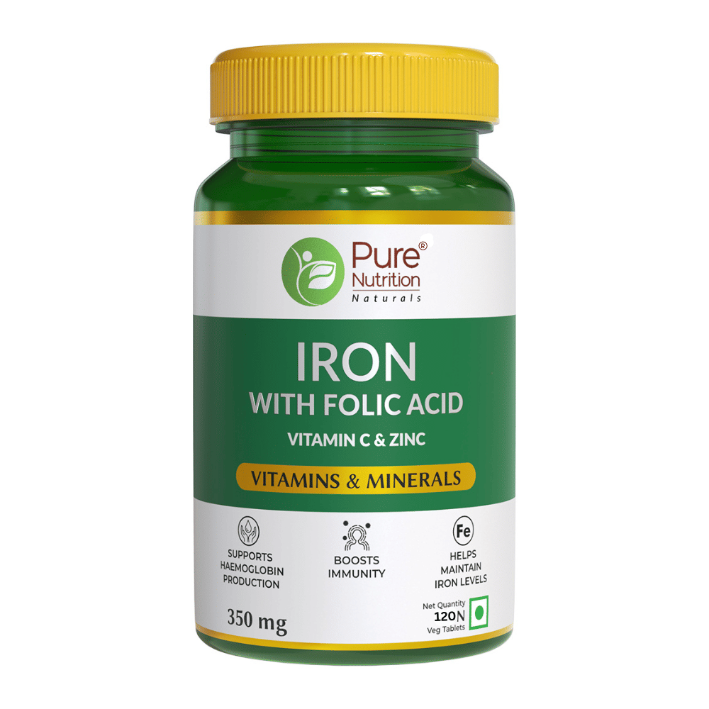 Pure Nutrition Iron Supplement with Vitamin C, B12, Folic acid & Zinc for Men & Women (120 Tablets)-image-44