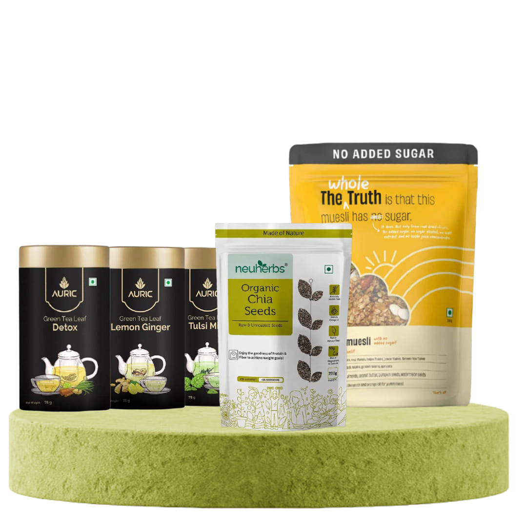 Healthy Start Pack: (Neuherbs Chia Seeds (200g) + Auric Loose Leaf Green Tea (Choice of Lemon Ginger, Tulsi Mint, or Detox) + The Whole Truth No Added Sugar Breakfast Muesli (350g)-image-42